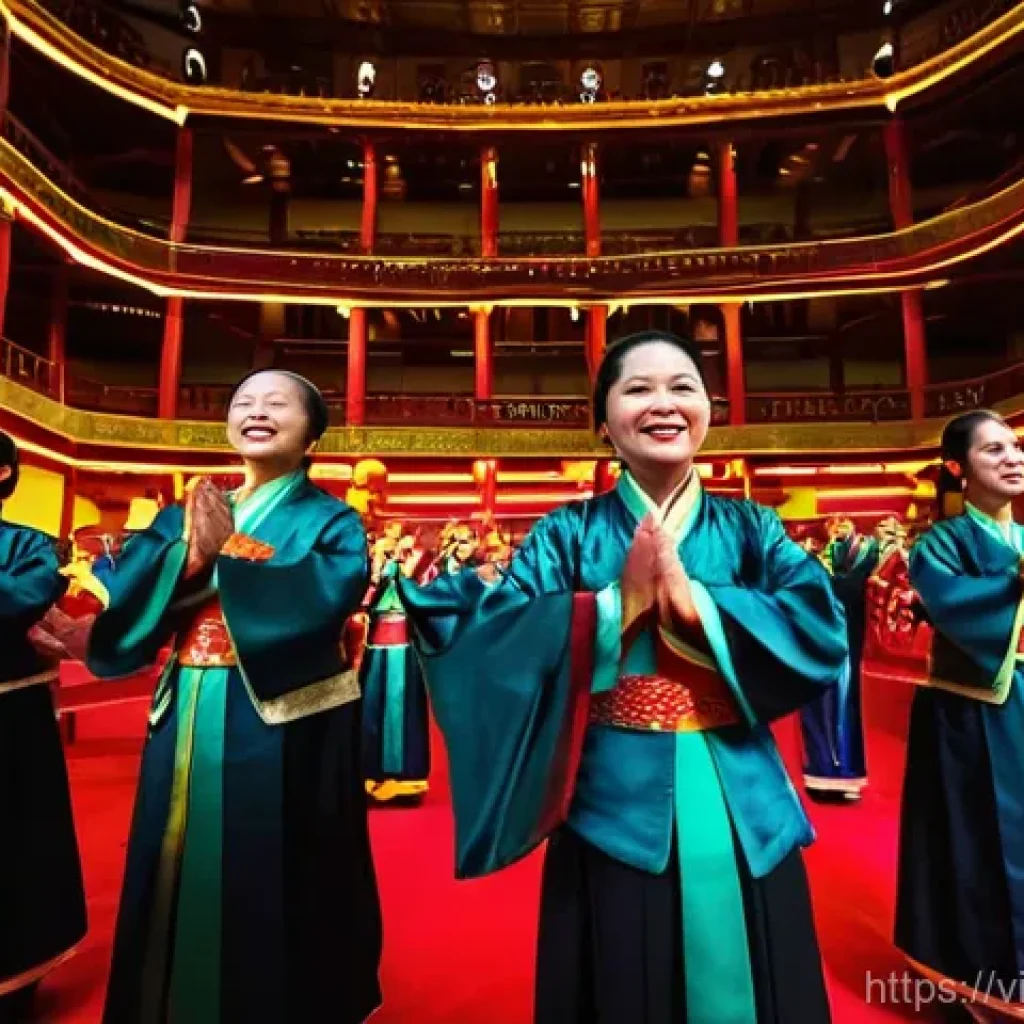 현존 기반 공연 접근법에서의 관객 피드백 분석 - **Prompt:** "A vibrant, panoramic view inside a traditional Vietnamese *Cải lương* (reformed opera) ...