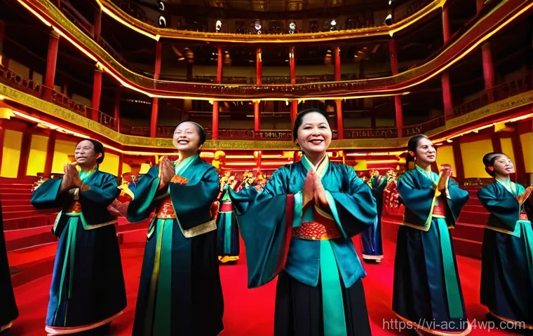 현존 기반 공연 접근법에서의 관객 피드백 분석 - **Prompt:** "A vibrant, panoramic view inside a traditional Vietnamese *Cải lương* (reformed opera) ...
