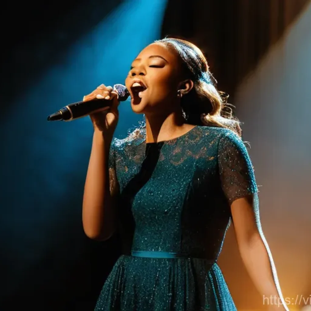 현존 기반 공연 접근법의 학문적 기초 - **Prompt: The Soulful Performer**
    A dynamic, medium-shot image of a female vocalist on a warmly ...