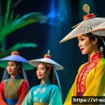 현존 기반 공연 접근법의 제약과 기회 - A vibrant Vietnamese traditional stage performance blending classic cultural costumes with modern di...